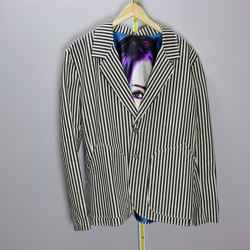 Handmade Striped Cotton Blazer w/ Satin Art Lining by Resurrection Approx 2XL‎